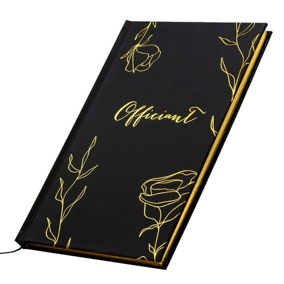 MUUJEE Wedding Officiant Book - Black Gold Embossed Hardcover Journal Notebook Pastor Sermon Notes Officiant Gift - Wedding Gift Ideas (Design 4)