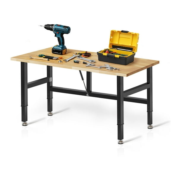 MUWOOD 48-inch Folding Workbench with Adjustable Height, Wood Worktop, Rubberwood, 2000 LBS Capacity Heavy Duty for Workshop, Garage, Office, Home