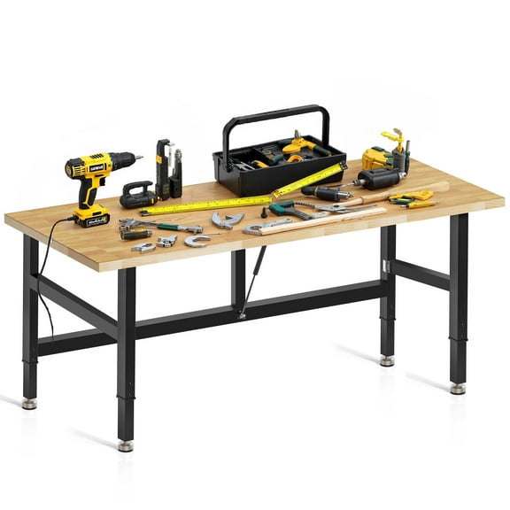 MUWOOD 60-inch Folding Workbench with Adjustable Height, Wood Worktop, Rubberwood, 2000 LBS Capacity Heavy Duty for Workshop, Garage, Office, Home