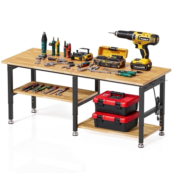 MUWOOD 72-inch Adjustable Height Workbench with Adjustable Height, Wood Worktop, 5000 LBS Load Capacity for Garage, Workshop