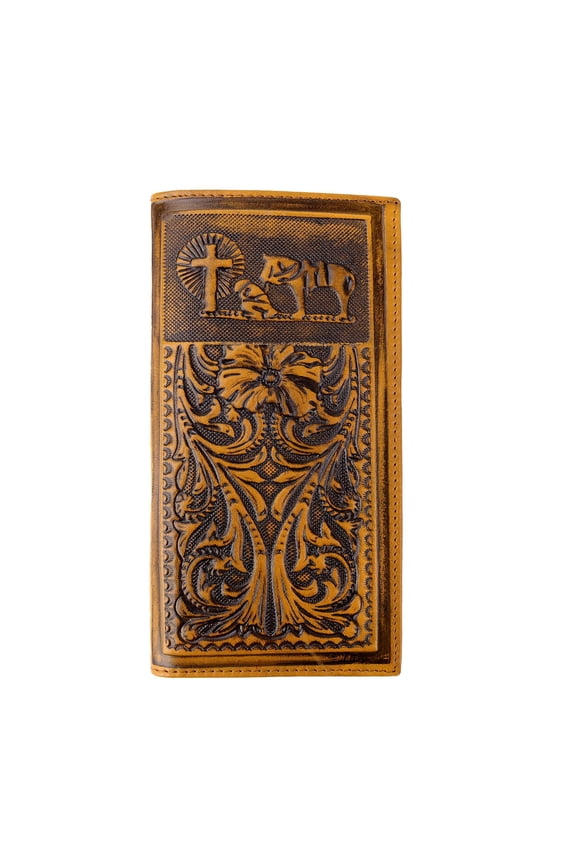 Men's Rodeo Wallet Western RFID-Blocking Leather Wallet Bifold Long Cowboy Long Wallets Y101