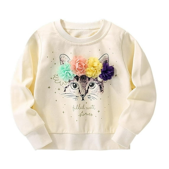 MUXiiin Green Hoodies For Girls,Back To School Clothes,Girls Hoodies Sweatshirts Cute Cat Print Long Sleeve Casual Pullover Top Soft Comfortable Loose Fit Toddler Kids Autumn Winter Clothing