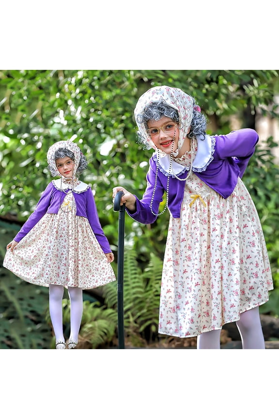 10 Pcs Old Lady Outfits for Kids,100 Days of School Outfits Girls,Granny Grandma Outfitss Kids Accessories