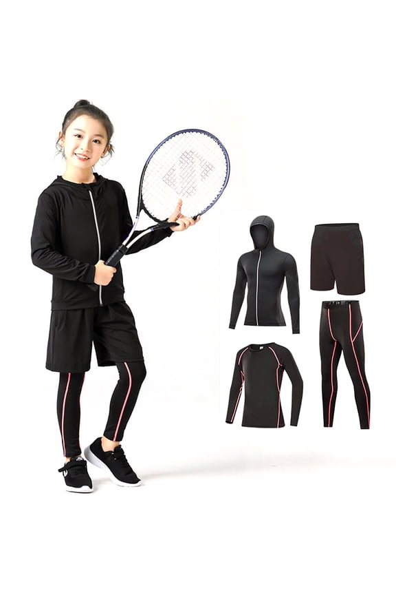 2/3/4 Pcs Boys Girls Base Layer Quick Dry Athletic Compression Leggings and Shirts Thermal Underwear Set Running Pants Tights for Football Baseball