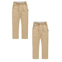 MUXiin 2 Pack Boys' School Uniform Twill Pants, Flat Front & Comfortable Waistband with Pockets,155/xxxl,Khaki 2PCS