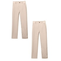 MUXiin 2 Pack Girls School Uniform Twill Khaki Pants, Flat Front & Elasticized Waistband, Zipper Closure With Faux Button,11-12 Years,Beige 2PCS