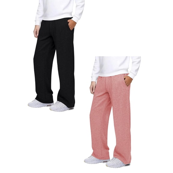 MUXiin 2 Pack Girls' Sweatpants Kids Straight Leg Casual Baggy Joggers Teen Loose Athletic Elastic Waist Pants with Pocket