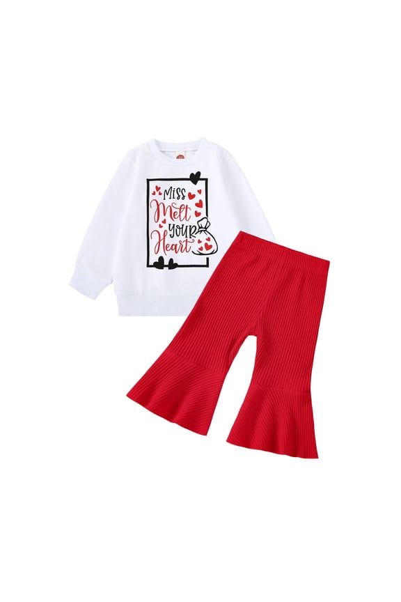 2PCS Baby Girls Boys Toddlers Valentine's Day Clothes Outfit Short Sleeve Tops& Pants Set for Kids Preppy Clothes