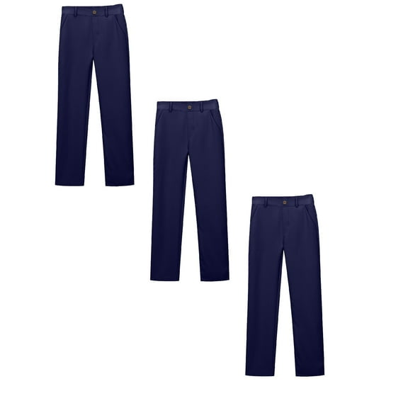 MUXiin 3 Pack Girls School Uniform Twill Khaki Pants, Flat Front & Elasticized Waistband, Zipper Closure With Faux Button,5-6 Years,Navy 3PCS
