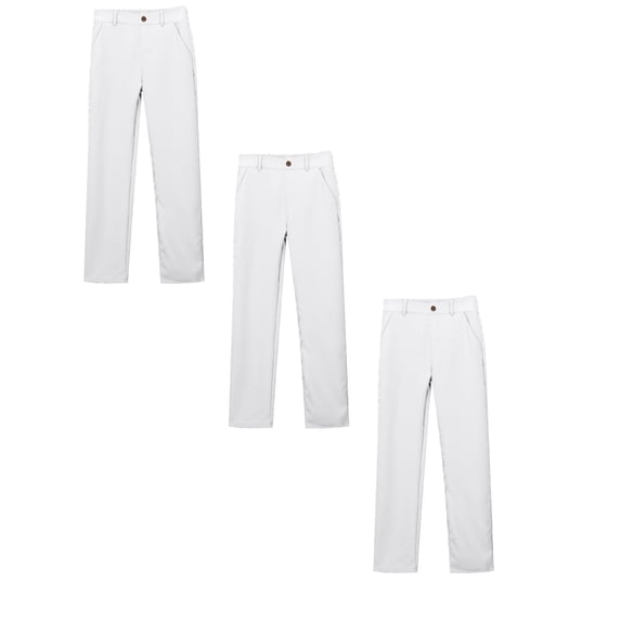 MUXiin 3 Pack Girls School Uniform Twill Khaki Pants, Flat Front & Elasticized Waistband, Zipper Closure With Faux Button,9-10 Years,White 3PCS