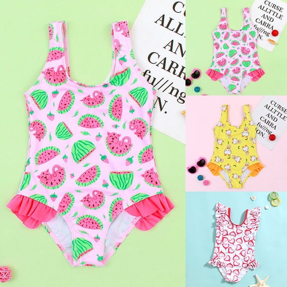 MUXiin 3t Swimsuit Girls One Piece Halter Ruffled Details Swimsuit Quick Dry Durability Water Sports Swimsuit Breathable Girls' Water Activity Swimsuit