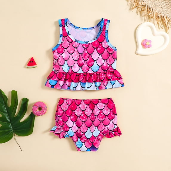 MUXiin 3t Swimsuit Girls Two Piece Solid Color Bathing Suits Upf 50+ Sun Protection Durability Beach Vacation Outfit Breathable Colorful Kids' Swimming Clothes