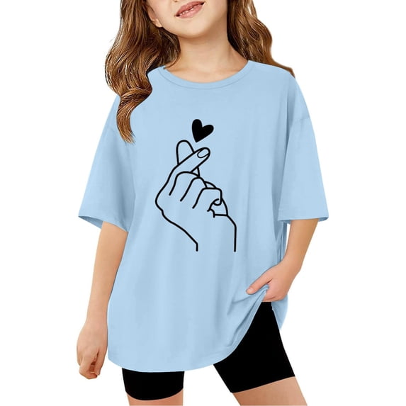 MUXiin 5t Girls Shirts Floral Pattern Crew Neck Preppy Short Sleeve T-Shirt Cotton Back To School Funny Tees Kids Summer Clothing Clothes for Girls