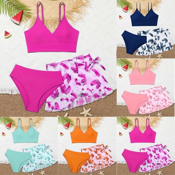 MUXiin 5t Swimsuit Girls Three-Piece Striped Swimsuit Quick Dry Comfortable Fit Surfing Swimsuit Breathable Children's Summer Swimming Outfit