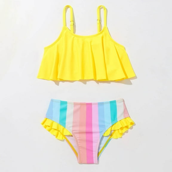 MUXiin 5t Swimsuit Girls Two Piece Embroidered Details Girls Bathing Suits Upf 50  Sun Protection Durability Summer Swimwear Soft Kids' Beach Swimming