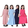 thumbnail image 1 of MUXiin Arabic Thobe For Muslim Girls Dresses Robes Long Sleeve Ruffle Kaftan Solid Color Dubai Clothing for 10-11 Years, 1 of 7