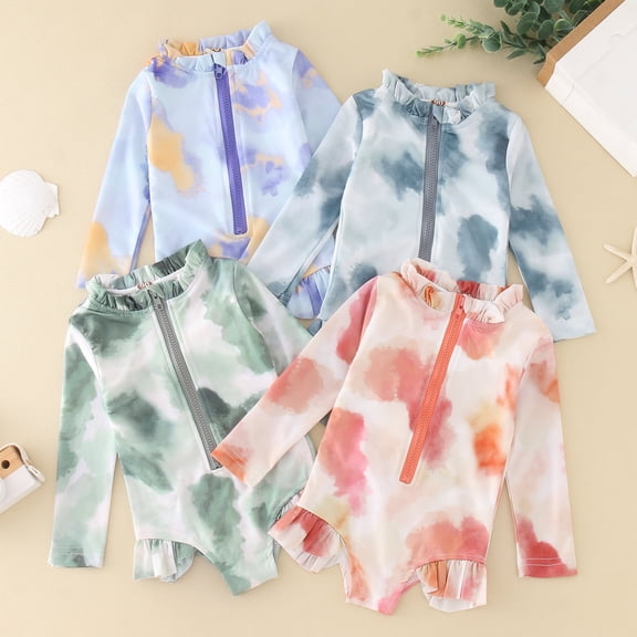 MUXiin Baby 5t Swimsuit Girls One Piece Ruffle Ruffled Details Beachwear for Kids Quick Dry Stylish Design Beach Vacation Outfit Lightweight Colorful Kids' Swimming Clothes