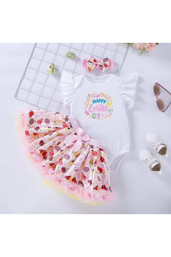 Baby Girl 1st Birthday TuTu Skirt Set Long Sleeve Romper First Easter Smash Cake Outfits Party Dress Set
