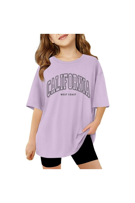 Baby Girl Shirts Round Neck Short Sleeve Letter Print Preppy Clothes Trendy Casual T Shirt for Boys and Girls