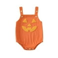 thumbnail image 1 of MUXiin Baby Halloween Bodysuit Orange Pumpkin Print Unisex Romper Soft Short Sleeve Cute Fall Outfit for Boys Toddler Comfortable Breathable,Yellow,0-3 Months, 1 of 8