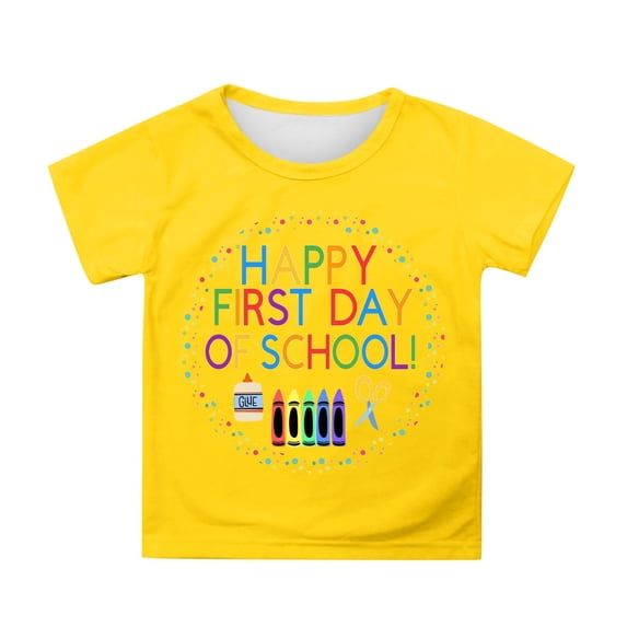 MUXiin Back To School Shirts for Girls Cute Cartoon Print Round Neck Top Comfortable Breathable Tee For School Daily Wear Ages 3 13