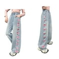 thumbnail image 1 of MUXiin Kids Jeans Girls Flare Stretchy Soft High Waisted Wide Leg Denim Pants Loose Pull on Jeans Long Trousers Streetwear with Pockets, 1 of 8