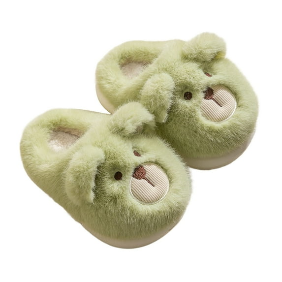 MUXiin Bedroom Slippers Kids Girl Girls Slippers Winter Warm Fuzzy Bear Design Comfortable Indoor Home Footwear For Toddlers And Children Soft Non- Sole Cozy Kids Shoes(7-8 Years,Green)