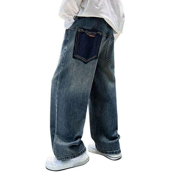 MUXiin Boot Cut Jeans for Men Elastic Waist Wide Leg Jeans Solid Color Lightweight Cotton Loose Fit Trousers Streetwear with Pockets