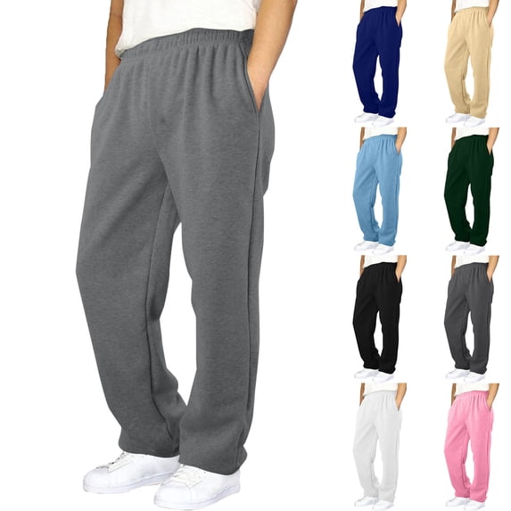 MUXiin Boy Sweatpants Cotton Lined Wide Leg Straight Elastic Waist Athletic Joggers Open Bottom Sweat Pants,Pink,7-8 Years