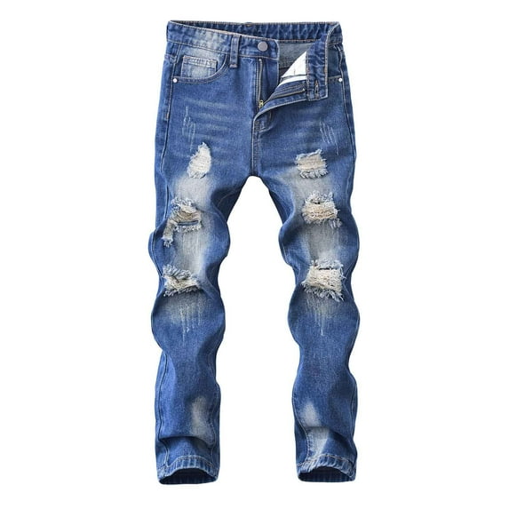 MUXiin Jeans for Boys Straight Leg Wide Leg Denim Pants Elastic Waist Cotton 90s Hop Streetwear Regular Fit Trousers Streetwear with Pockets