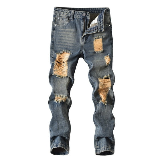 MUXiin Jeans for Boys Straight Leg Wide Leg Denim Pants Elastic Waist Cotton 90s Hop Streetwear Regular Fit Trousers Streetwear with Pockets