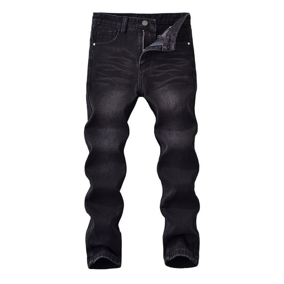 MUXiin Jeans for Boys Straight Leg Wide Leg Denim Pants Elastic Waist Cotton 90s Hop Streetwear Regular Fit Trousers Streetwear with Pockets