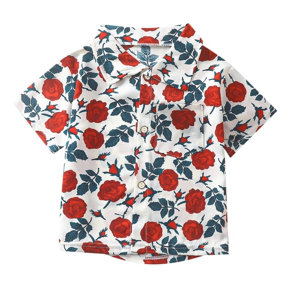 MUXiin Boys 3t Shirts Collar Button Cartoon Print Hawaiian Shirts for Boys Short Sleeve Gentleman Tops Cute Summer Collared Shirts for Boys