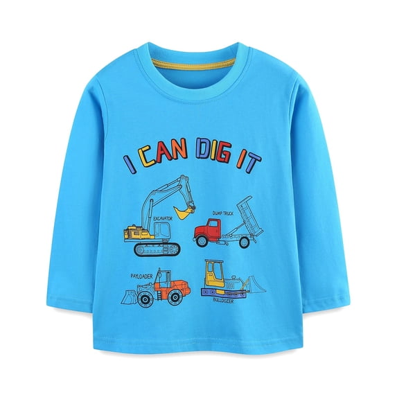 MUXiin Boys 6T Shirts,Boys Long Sleeve Shirt Winter Kids Tops With Excavator Print Comfortable Casual Playwear For Toddlers And Children Soft Fabric Durable Design Back To School Fashion Clothes
