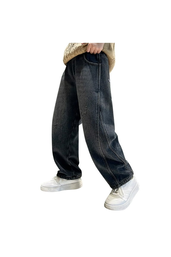 Boys Baggy Jeans 12-13 Years Black,Wide Leg Elastic Waist Denim Pants Loose Fit Trousers Vintage Y2K Streetwear Boys Back To School Pants