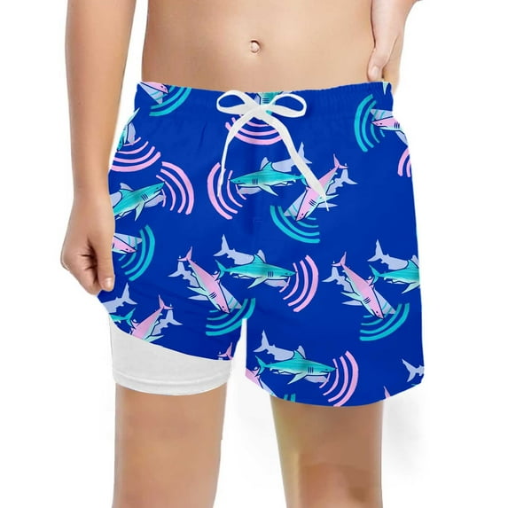 MUXiin Boys Board Shorts with Compression Liner Gradient Anti-Chafe Bathing Suits Comfy Beach Bathing Suit Beach Board Shorts
