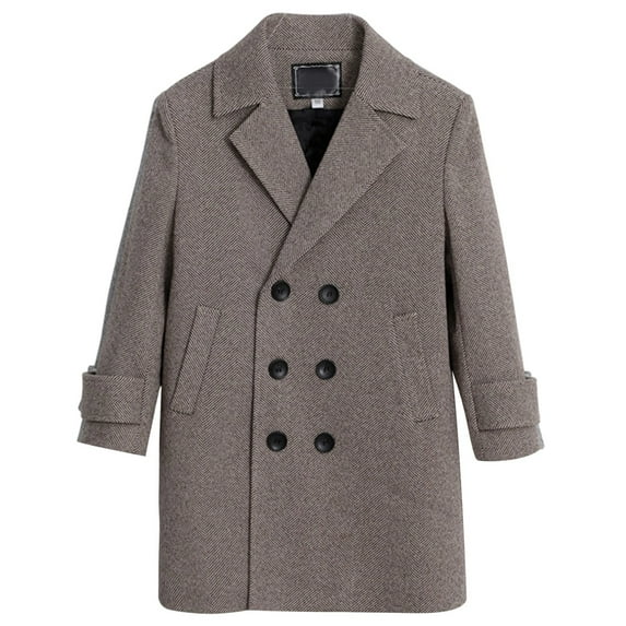 MUXiin Boys Double Wool Trench Coat Winter Pea Coat Notched Lapel Collar Wool Blend Long Coat with Pockets
