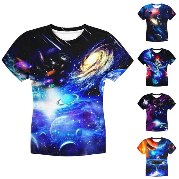 MUXiin Boys Girls 3D Graphic Shirts Cool Crewneck T-Shirt Unisex Short Sleeve Top Tees 6-16 Years,Navy1 6-7 Years