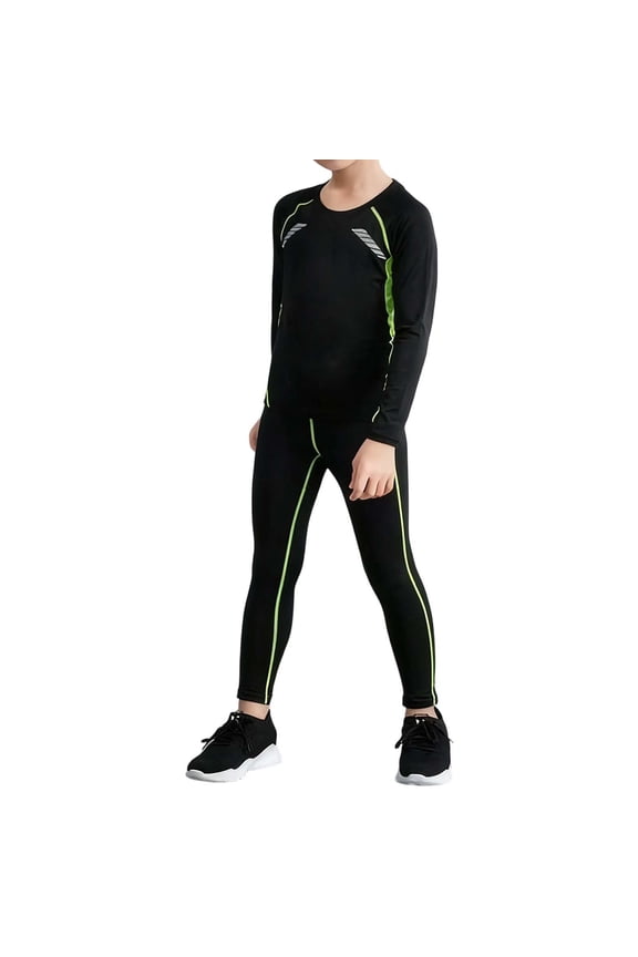 Boys Girls Base Layer Athletic Compression Leggings and Shirts Thermal Underwear Set Running Pants Tights
