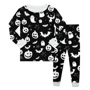 MUXIIN Boys Halloween Pajama Set Long Sleeve Pants Outfit With Pumpkin Print For Toddler Kids Age 2-8 Years Comfortable Sleepwear For Autumn Winter Holiday Party,Black,3T