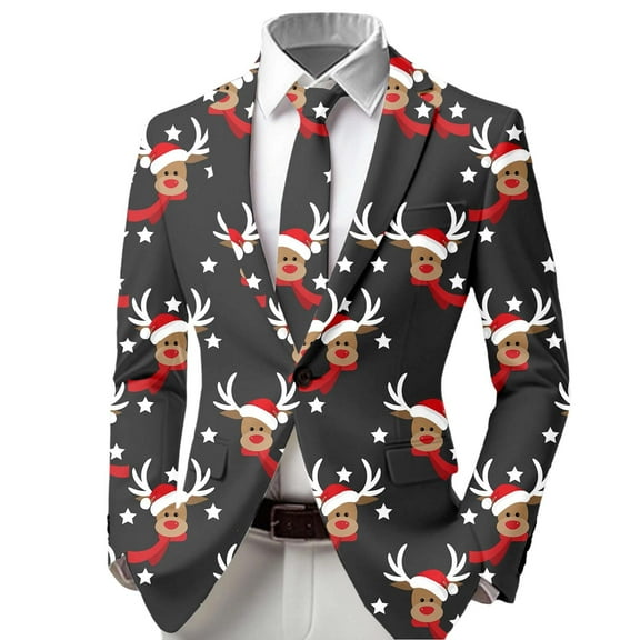 MUXiin Boys Jacket Christmas Suit for Boy Christmas Snowflake Print Blazer, Festive Casual Suit for Holiday Party,Black,11-12 Years