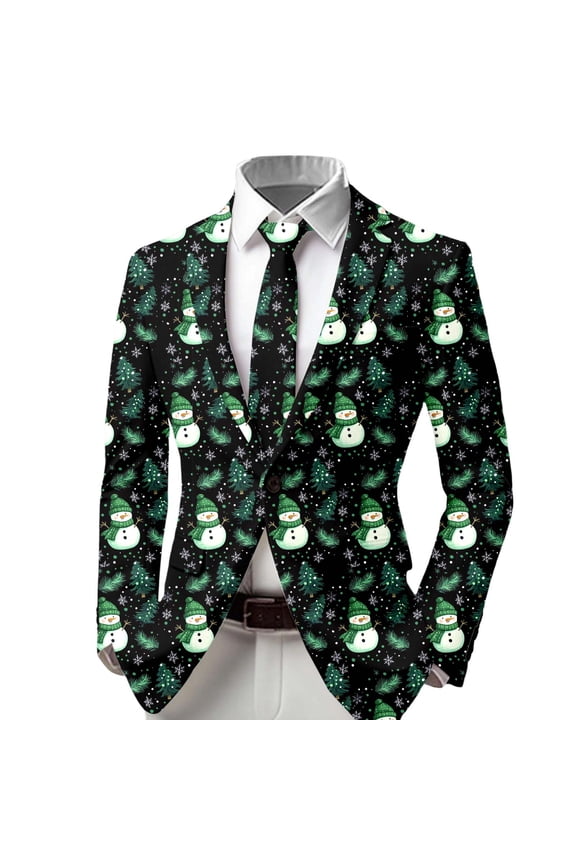 MUXiin Boys Jacket Christmas Suit for Boy Christmas Snowflake Print Blazer, Festive Casual Suit for Holiday Party,Green,3-4 Years