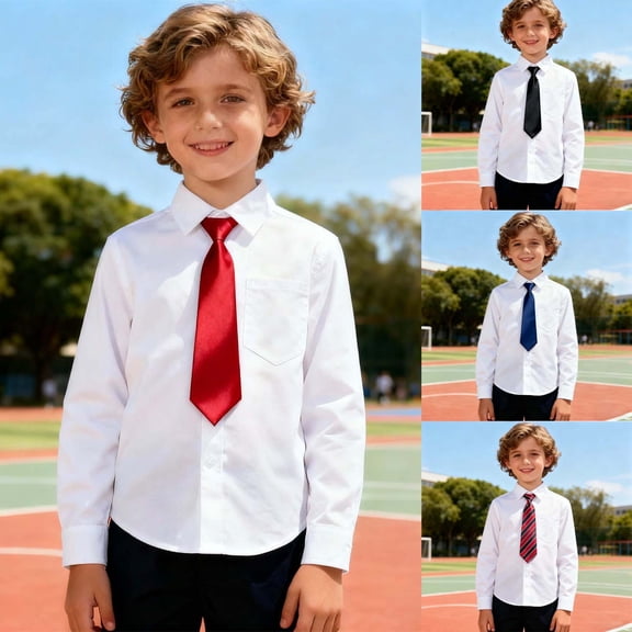 MUXiin Boys Long Sleeve Button-Down Dress Shirts with Tie: 2 Fabrics (Stretch/Standard) & 2 Fits (Regular/Husky)