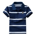 thumbnail image 1 of MUXiin Boys Polo Shirts Size 6 Button Down Striped Short Sleeve Loose Preppy Tee Tops Boys Back To School Clothes 5-6 Years,Blue, 1 of 2