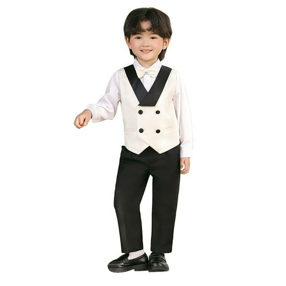 MUXiin Boys Suit Set Slim Fit 4 Piece Formal Outfits Kids Suits Tuxedo Boys Vest Blazer Pants with Bow Tie for Wedding