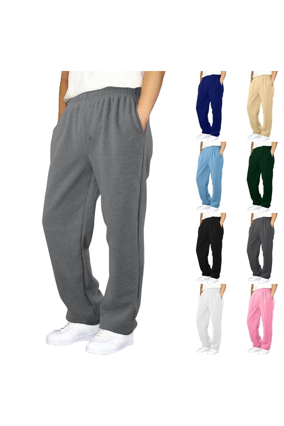 Boys Sweatpants Wide Leg Cotton Lined Straight Leg Elastic Waist Kids Youth Joggers Pants Open Bottom Kids Youth Workout Sweat Pants,Grey,11-12 Years