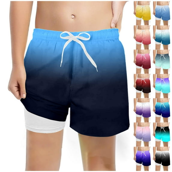 MUXiin Boys Swim Shorts Size 12 Compression Liner Elastic Waist Drawstring Gradient Toddler Boy Swim Shorts Stretchy UPF Bathing Suit