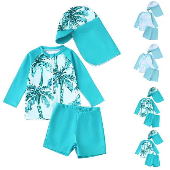 MUXiin Boys Swim Suits Rash Guard Long Sleeve Little Boys Bathing Suit Swimsuit Toddler Boy Swimwear Graphic Print Quick Dry Breathable Sun Protective Bathing Suits for 18-24 Months