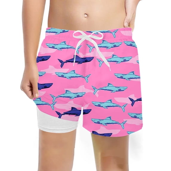 MUXiin Boys Swim Trunks 14-16 Soft Compression Liner Elastic Waist Drawstring Prints No-Chafing Swimming Shorts Light UPF Quick Dry Bathing Suit