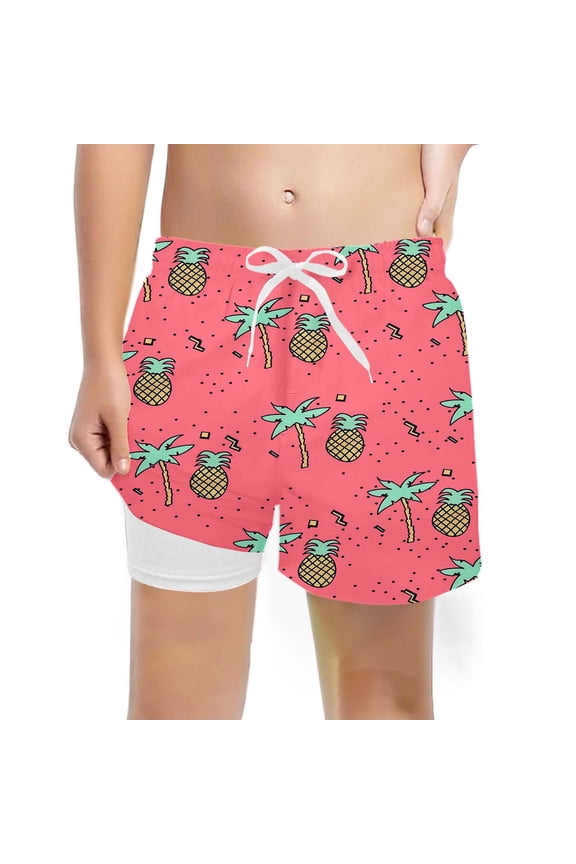 Boys Swim Trunks Size 7 Liner Compression Elastic Waist Prints Toddler Stretch Swim Shorts Light UPF Quick Dry Bathing Suit